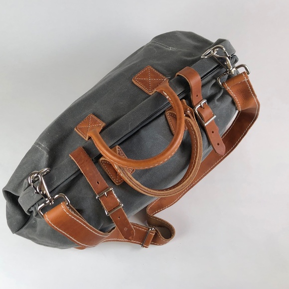 Wood & Faulk Weekender Bag - Pewter Canvas and Tan Leather - Picture 3 of 8